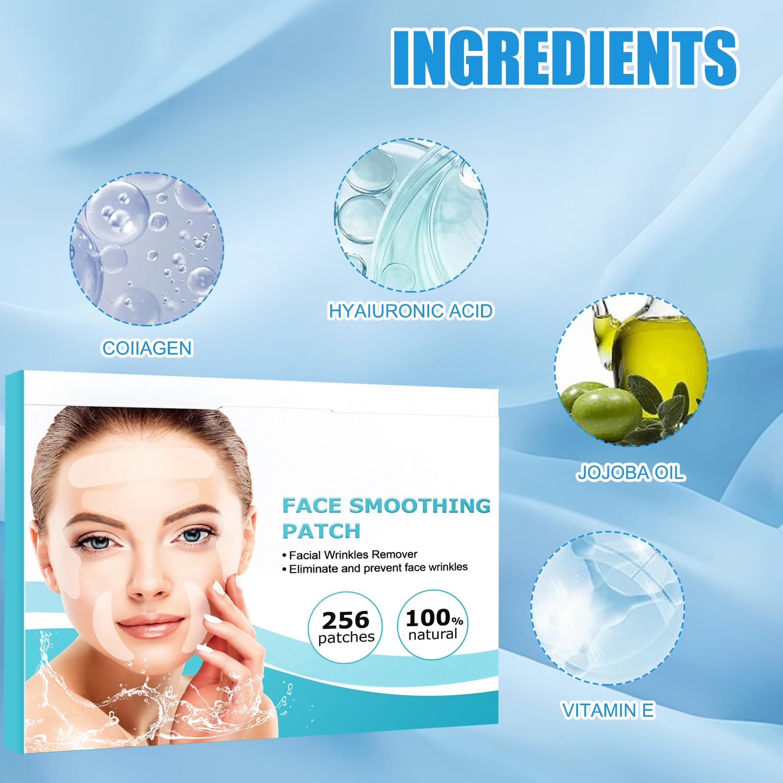 Anti Falten Pflaster 256 Stück Gesichtstape Gegen Falten Falten Pflaster Gesicht Anti Wrinkle Patches Faltenpflaster Geeignet für Hals Stirn Augen und Mundwinkel