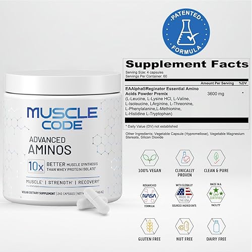 Miniatura 2 de NAUTILUS Muscle Code Essential - Cápsulas de aminoácidos  Síntesis muscular, recuperación y fuerza, sin sabor, 60 porciones, estudiadas