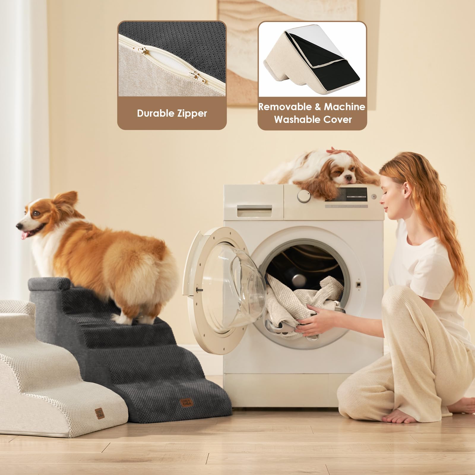 EHEYCIGA Scala per cani di piccola taglia 35.5cm, Beige