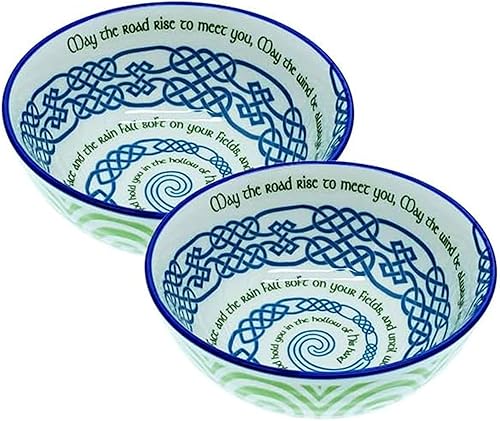 Juego de 2 cuencos de cerámica irlandesa para bendición celta, utensilios de cocina para servir sopas, guisos, ensaladas, porcelana y hueso, cuencos