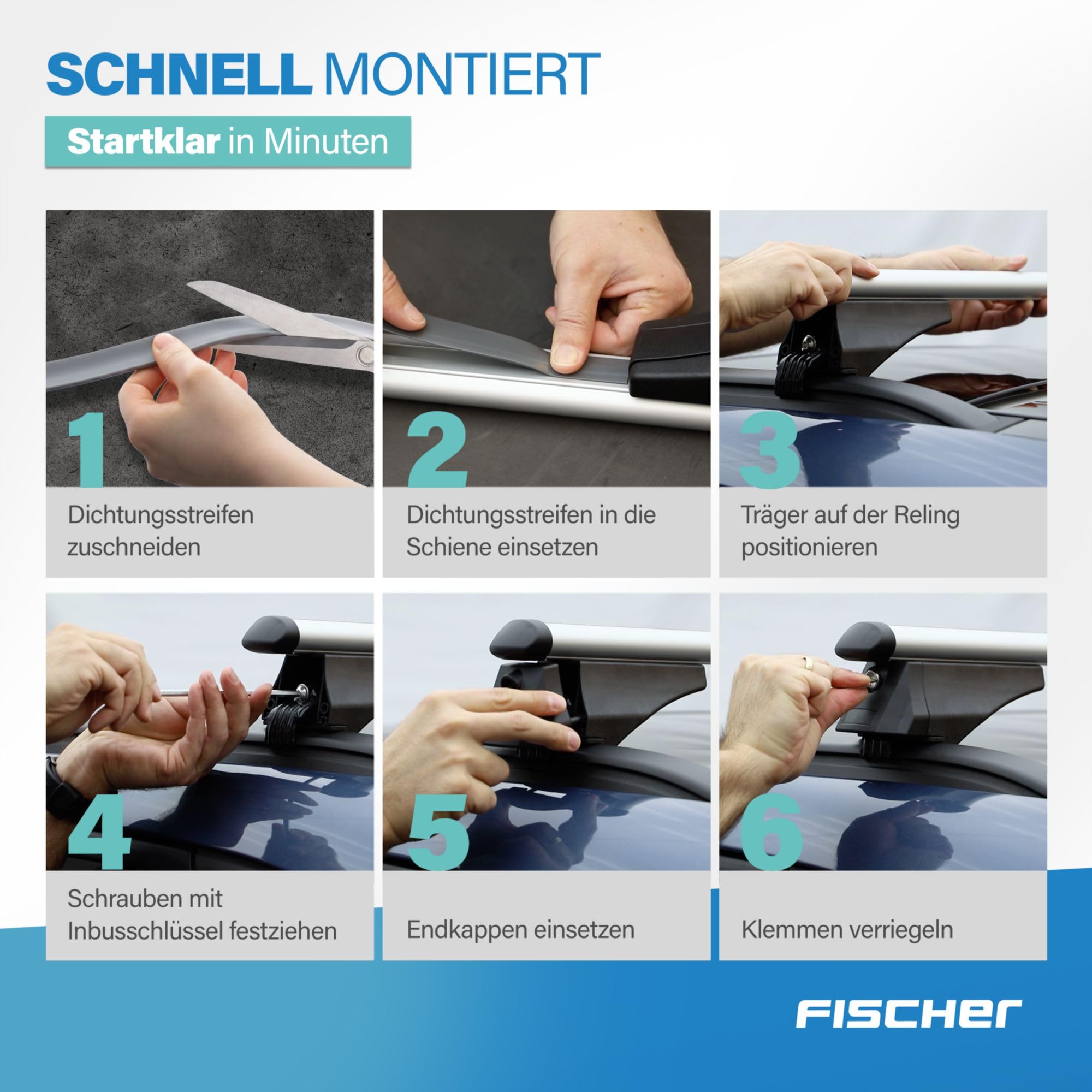 FISCHER Barre portapacchi CrossLine L, per portabici, box da tetto o portasci, per portapacchi integrati, portata 75 kg, premontate, con serratura, spessore 45 x 28 mm, lunghezza barra: 120 cm