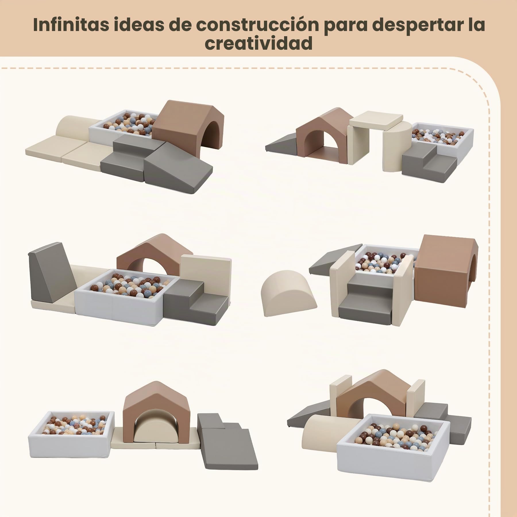 Juego de 7 Bloques de Espuma para Niños: Cuero sintético Bloques Psicomotricidad Infantil con Piscina de Pelotas(Sin Pelotas)- Set de Escalada Suave Ligero para Interior Infantil para Escalar y Niños