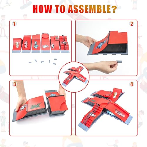 Miniatura 5 de Juego de rampas para patinetas de dedos, 6 en 1, con 6 rampas, rampa de media tubería para diapasones para niños y adultos, accesorios de