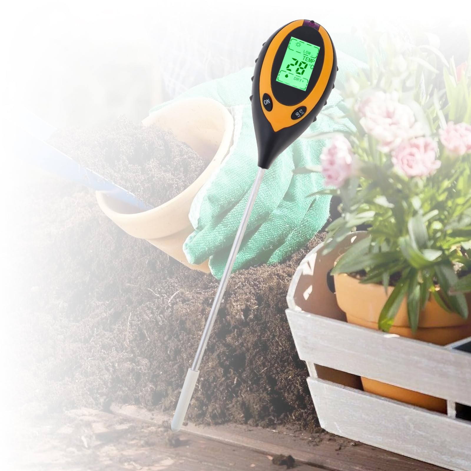 Smgda 4 In 1 Soil Tester, Temperature/Light/PH/Moisture Tester for Plants/Garden/Farm with 9V Battery, Digital Plant Moisture & Water Meter, Soil PH Meter