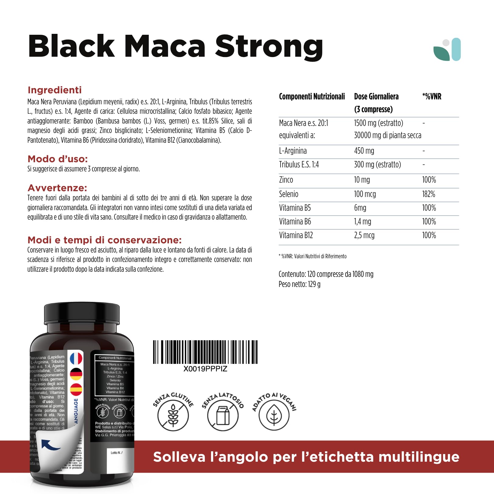 Maca Peruviana Nera Estratto Puro 20:1, 30.000 mg + Tribulus Terrestris + Arginina + Zinco | Integratori Made In Italy | Mass | Maca Wesalys