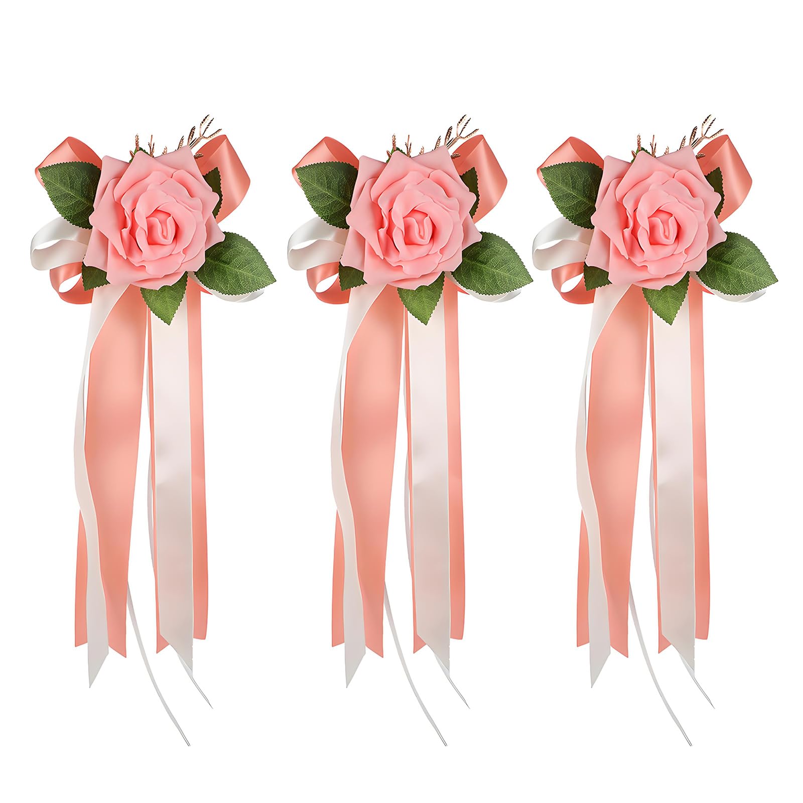 Tfaoys A Engagement Car Flower Decoration With Rtificial Rose, Ribbon Tails Nd Faux Greenery For Ceremony Nd Event Styling Bridal Car Flower Decor Faux Rose Ceremony Styling Engagement Backdrop Photo Scene