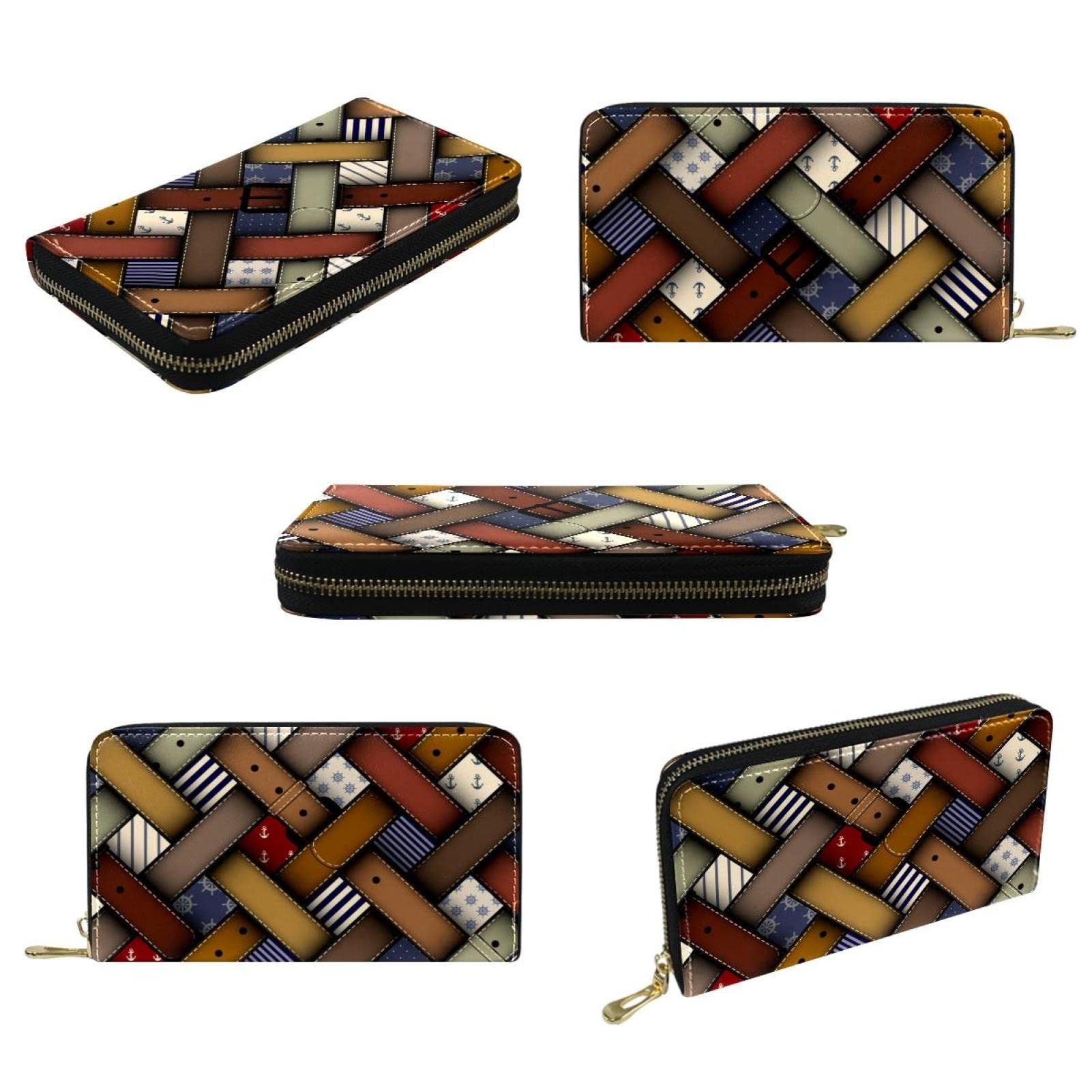 Cartera de piel con cremallera larga con patrón retro noble personalizado, Varios colores, 20.5x2.5x11.5cm/8.07x1x4.53 in, Classic