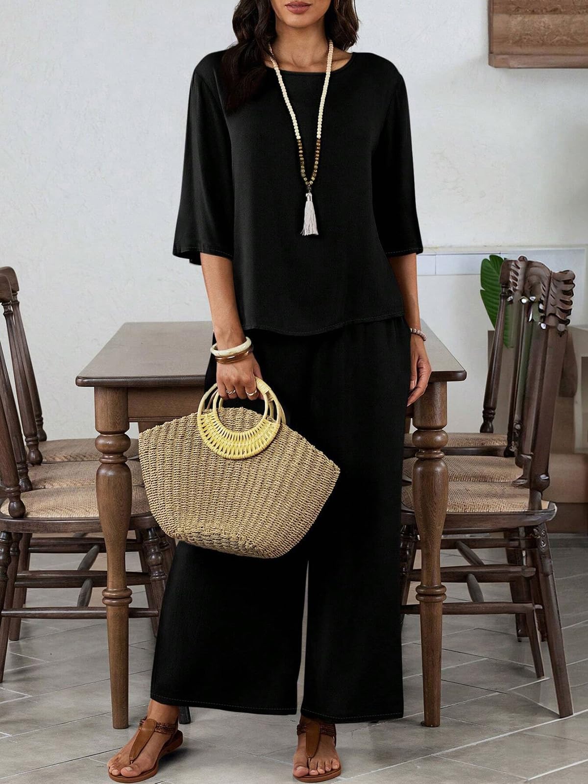 Conjunto de 2 piezas para mujer, conjuntos de descanso a juego, trajes de otoño 2025, ropa de moda con cuello redondo