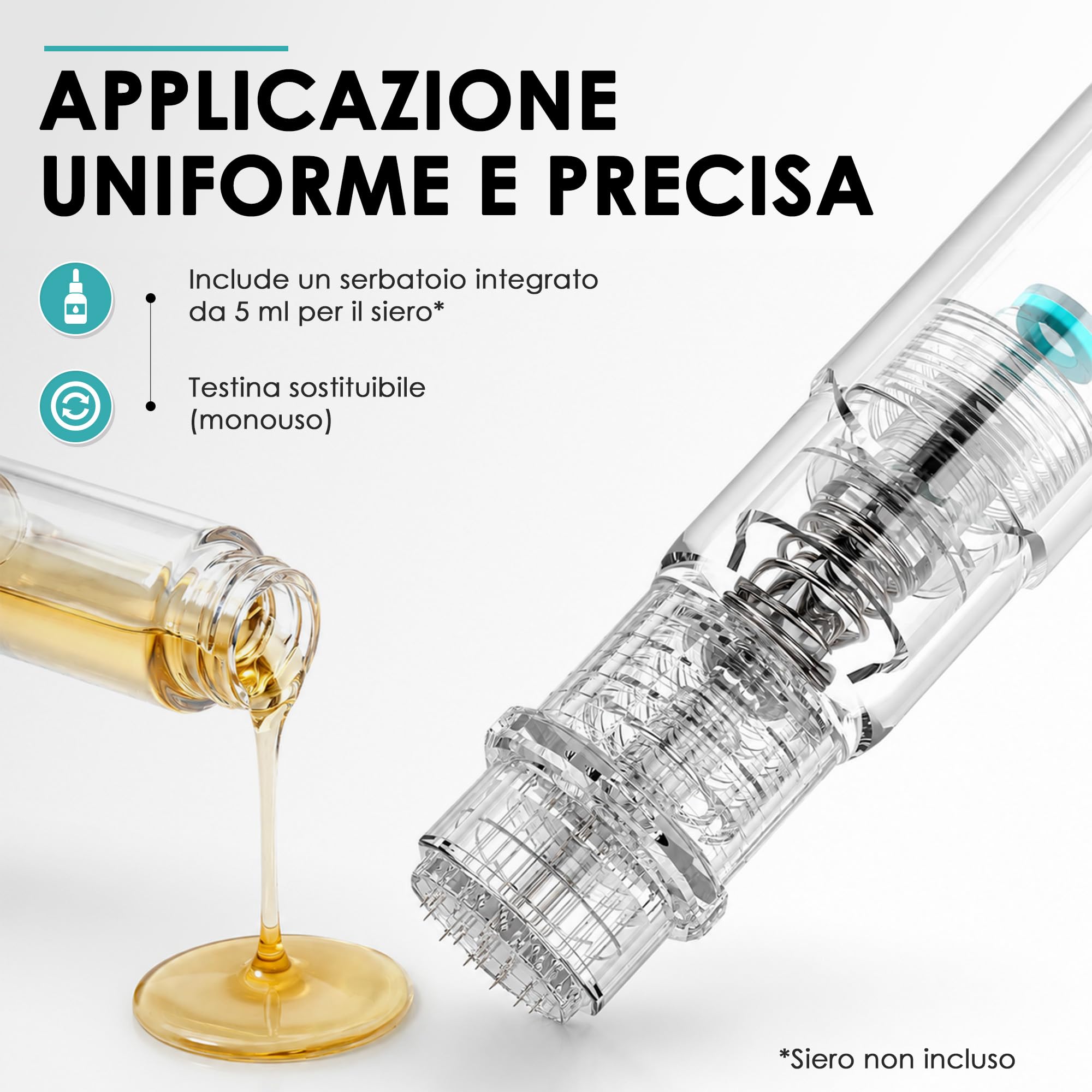 Aqua Stamp 0,5 mm - Alternativa Microneedling al derma roller e al derma stamp - Sistema di infusione di precisione, 19 aghi in titanio