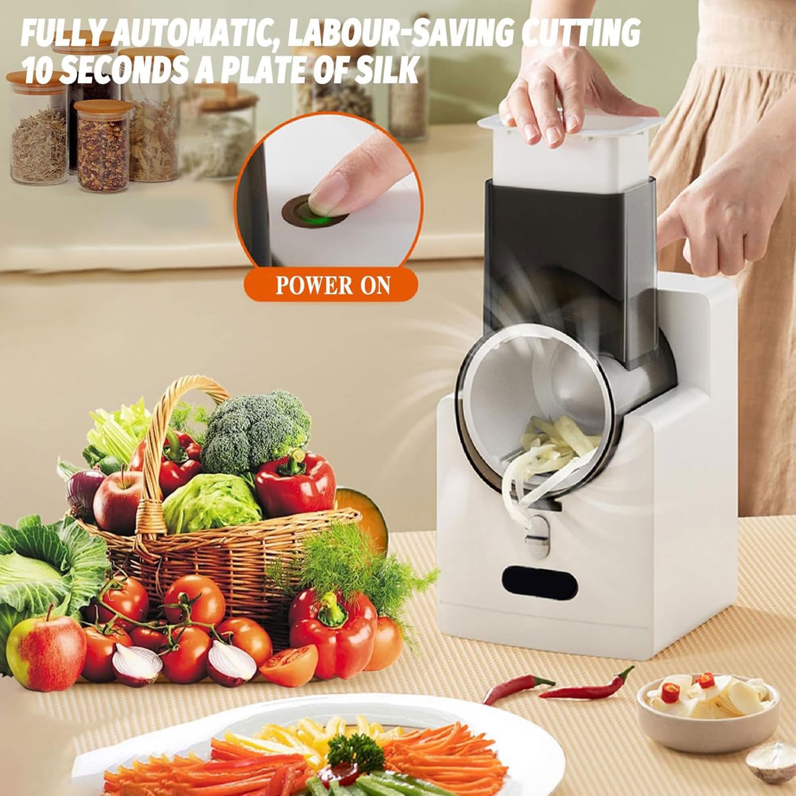 Grattugia elettrica per formaggio 3 in 1 USB di ricarica affettatrice per verdure 3 lame in acciaio inox verde e bianco plastica