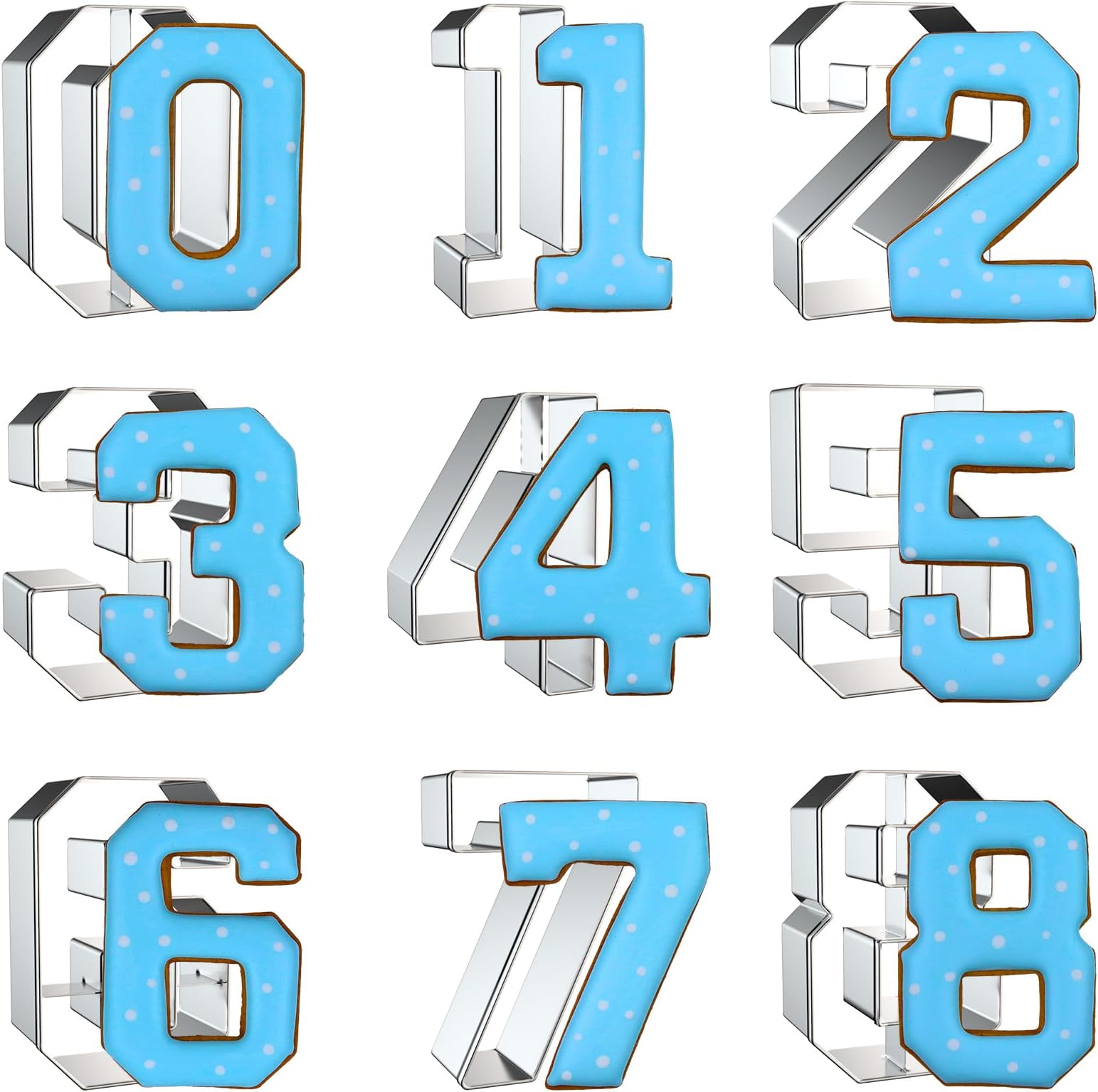 Number Cookie Cutter Set 3 Inch - 9 Piece Large Numbers #0#1#2#3#4#5#6 (#9) #7#8 Shapes Biscuit Fondant Baking Mold - Stainless Steel