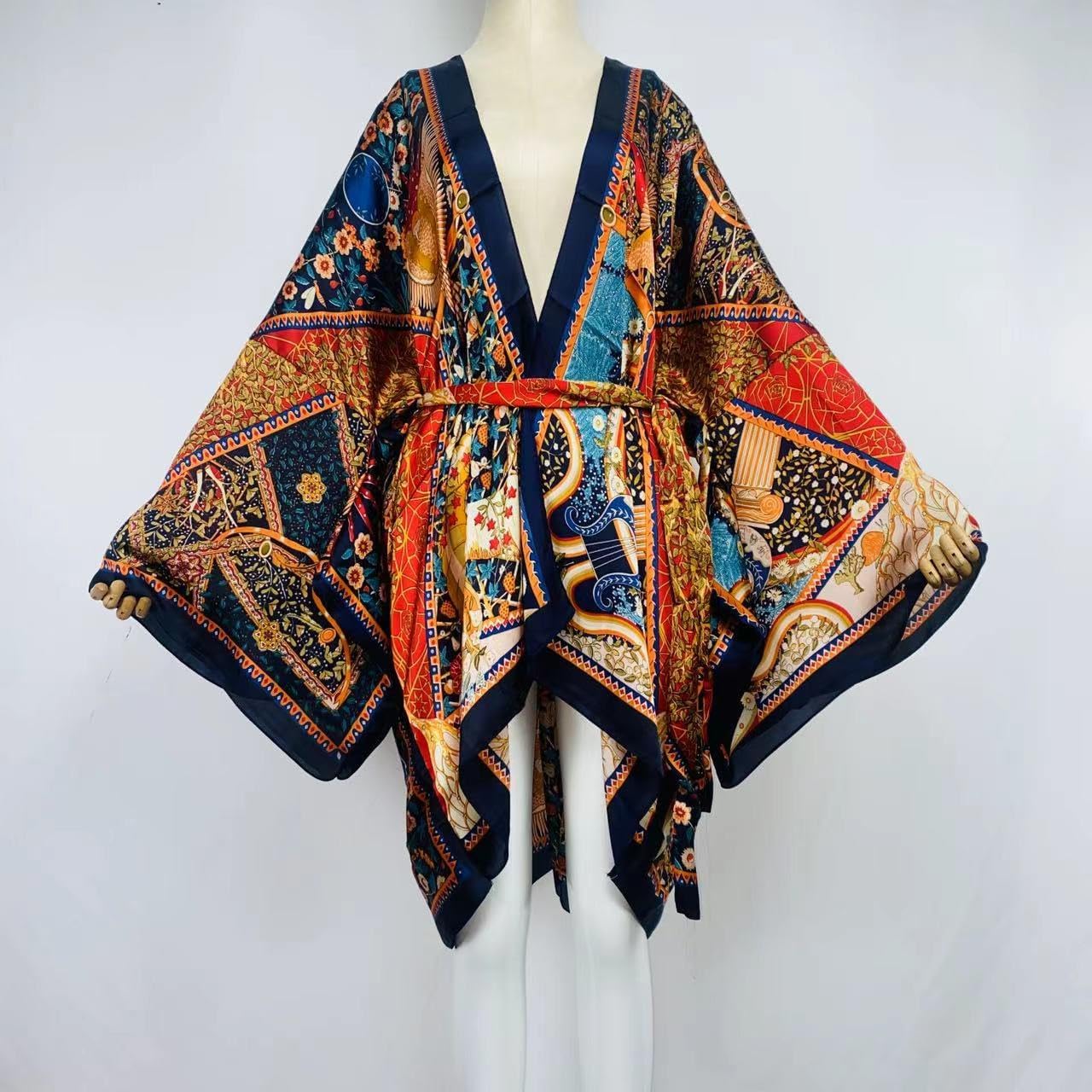 Summer Women Silk Feeling Beach Cover up Cardigan Fashion Sexy Boho African Holiday Party Long Sleeve Robe Kimono Kaftan