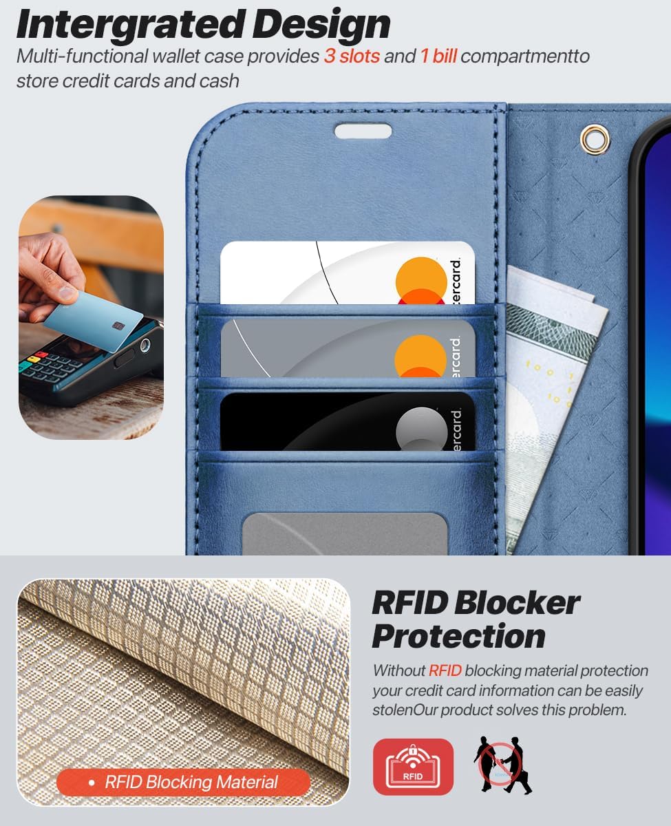 OCASE for iPhone 16e Case Detachable Wallet Case with Card Holder, 2 in 1 Pu Leather Flip Folio with RFID Blocking Stand Wrist Strap Shockproof Phone Cover 6.1 Inch 2025, Light Blue - Image 6