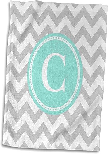 3dRose Toalla, Letra C Gris y Blanco Chevron con Monograma Menta Personal Inicial C
