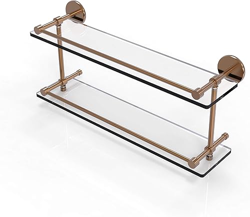 Allied Brass P1000-222-GAL-BBR P 1000 - Estante de vidrio templado doble con riel de galería, 22 pulgadas, bronce cepillado