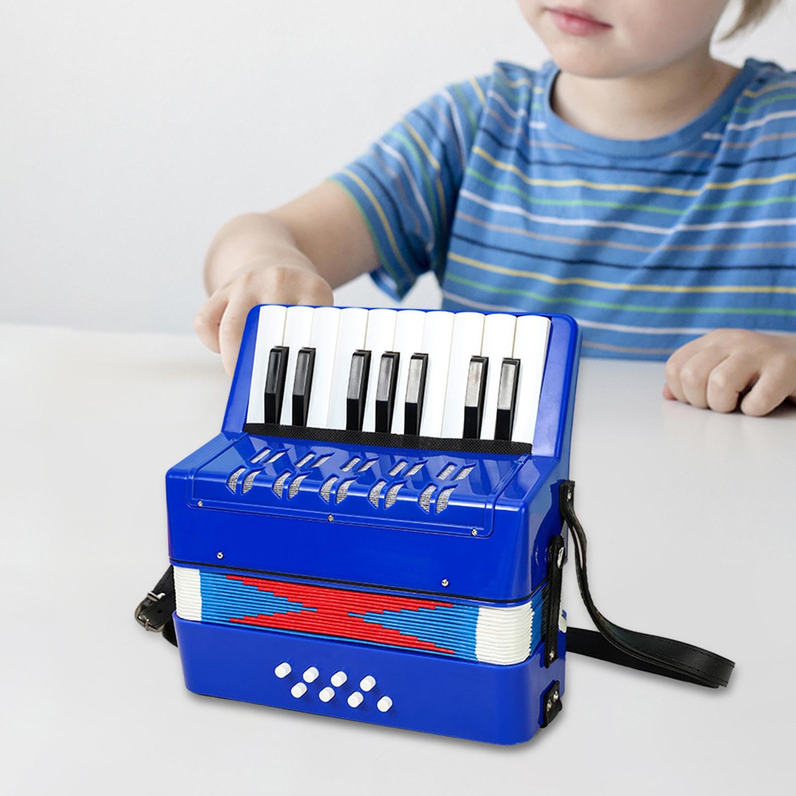 Fisarmonica giocattolo con stile accattivante che riconosce la passione dei giovani musicisti per la creazione di suoni musicali. Strumento musicale , Blu , 23x10x23cm