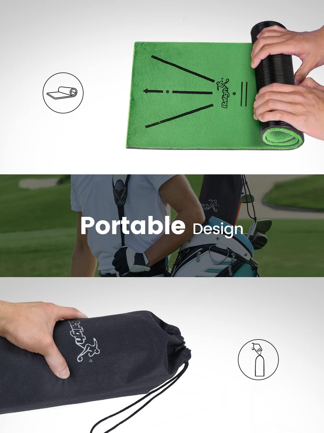 Portable Golf Training Mat,FUNJUMP Golf Practice Hitting Aid for Swing Detection Batting, Velvet Golf Mat with Shock Absorbent Rubber Base, for Indoor Outdoor with Bag (12"X24") : Sports & Outdoors