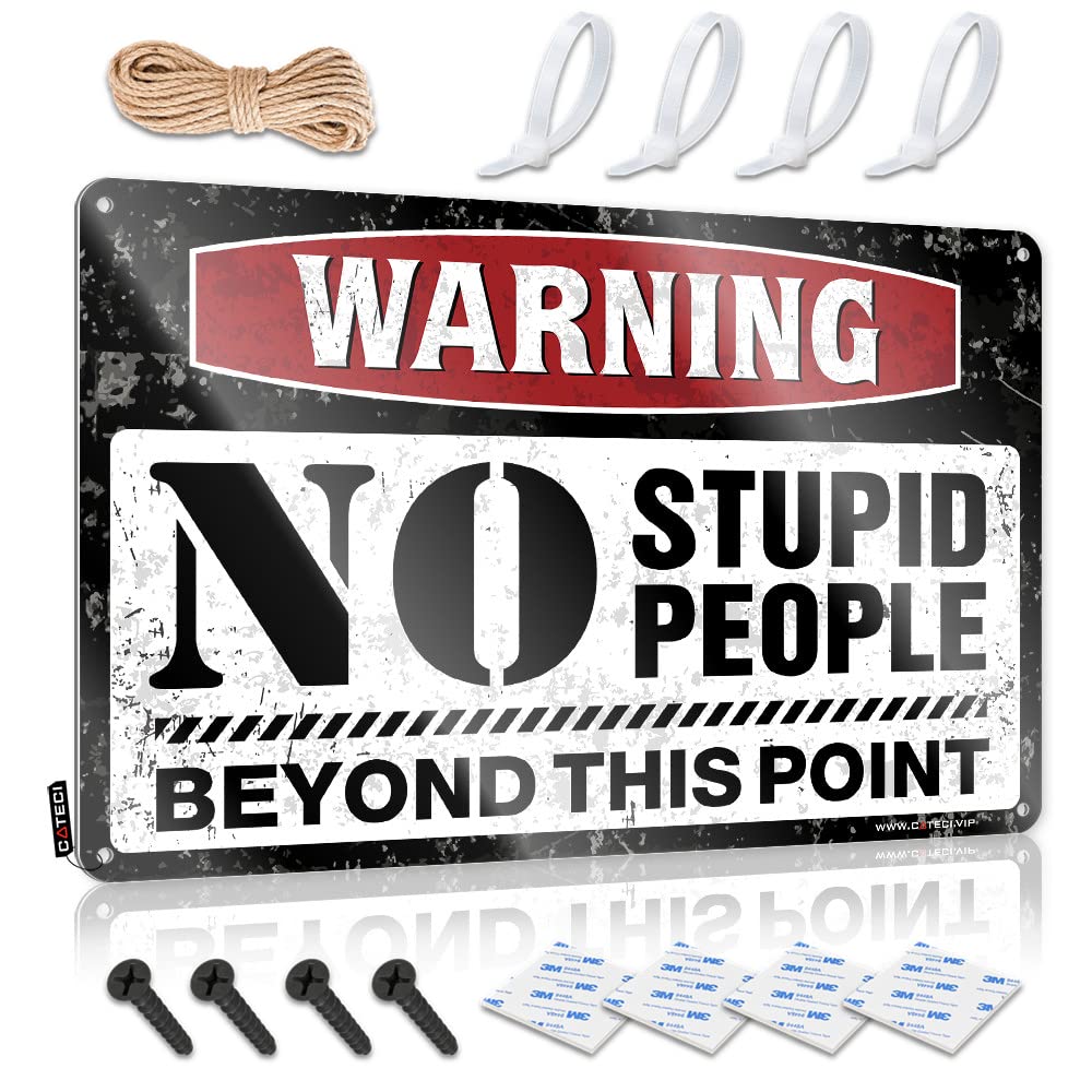 Tin Sign Funny Warning No Stupid People Beyond This Point Sign Warning Signs For Bedroom Sign Decor(20X30CM)