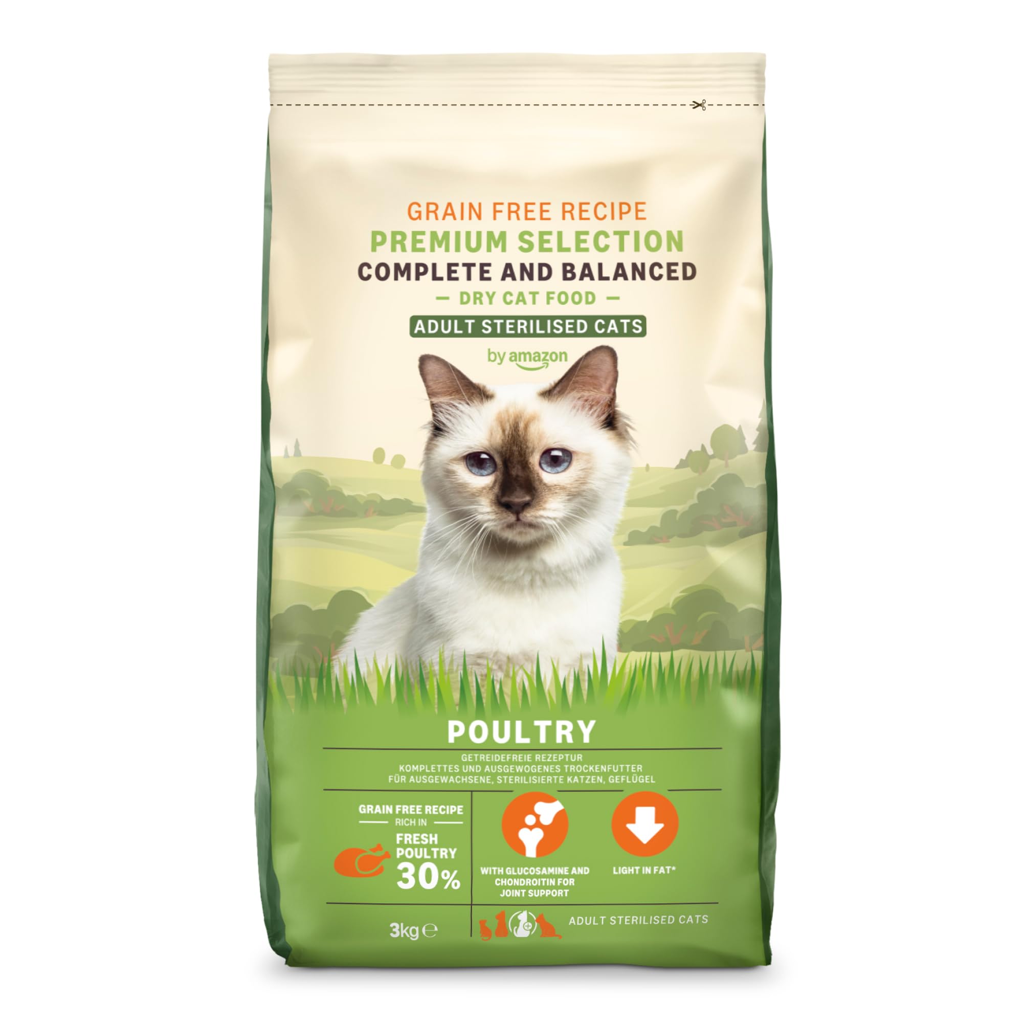by Amazon Grainfree Recipe Dry Cat Food (STERILISED/LIGHT) with Fresh Chicken 3kg