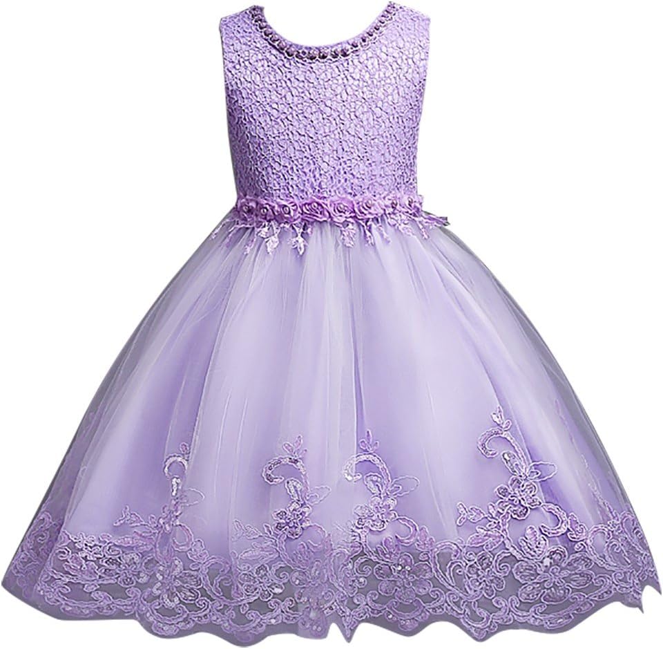 Flower Girl's Floral-Embroidered Pearl Embellished Evening Dress Up 3-10Y