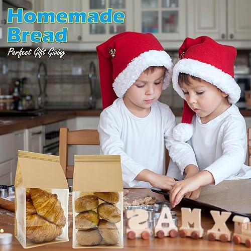 Miniatura 4 de BIUBIU Bolsas de pan de papel para pan casero, bolsas de pan de masa madre, bolsas de panadería con ventana, bolsas de galletas para embalaje,