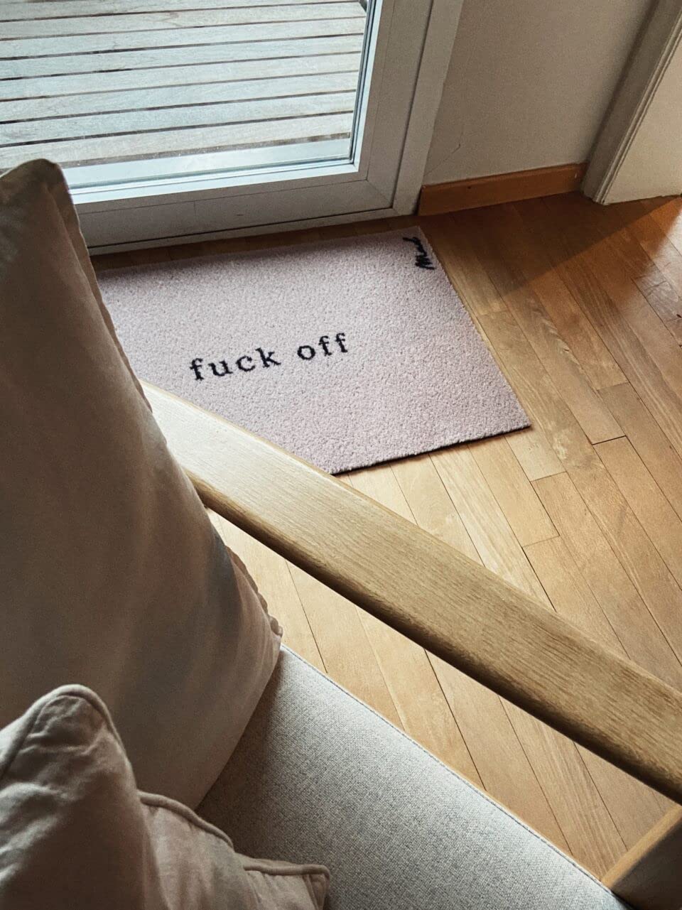 Mad about Mats Paillasson Alicia avec inscription « Fuck Off » - Pour intérieur et extérieur - Antidérapant - Lavable en machine - Beige - 50 x 75 cm