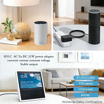 21W power supply dapter for Amazon Alexa Echo 1st 2nd Generation, Echo Show 1st Gen, Echo Show 5 (3rd Gen), Echo Plus 1st Gen, Echo Look, Echo Link, Fire TV 2nd Gen, 15V replacement AC power cord