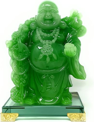 Miniatura 1 de HOULU Estatua de Buda sonriente de 8 pulgadas para decoración del hogar, figura verde de Buda feliz de la suerte, decoración de Buda interior para