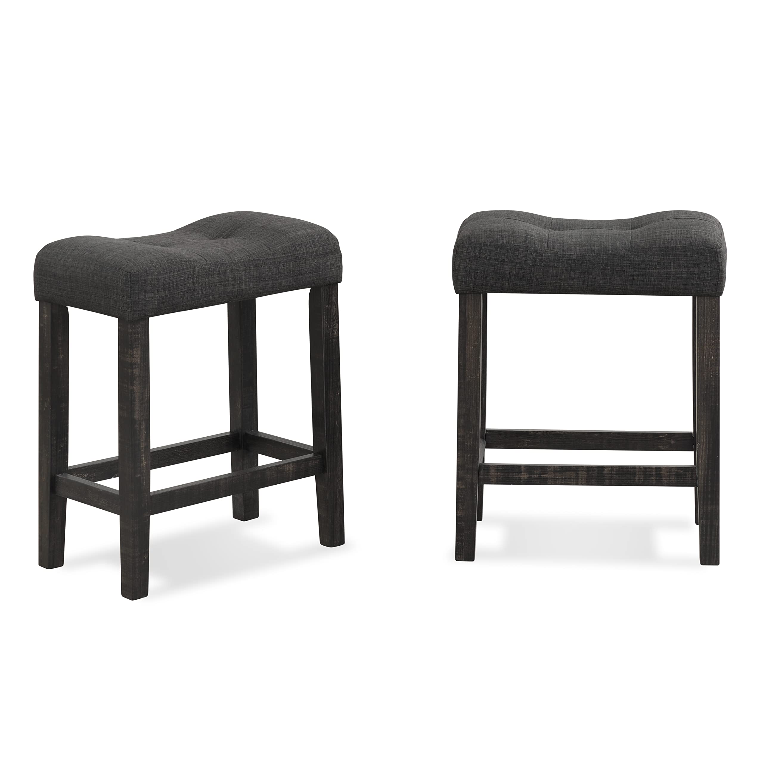 Sora Button Tufted Counter Height Saddle Stools, Set of 2, Gray