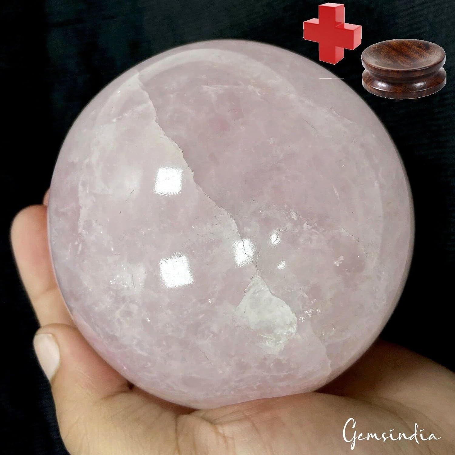 1,28 Kilo Natural Rose Quartz Crystal Healing Mineral Gem Sphere with Holder