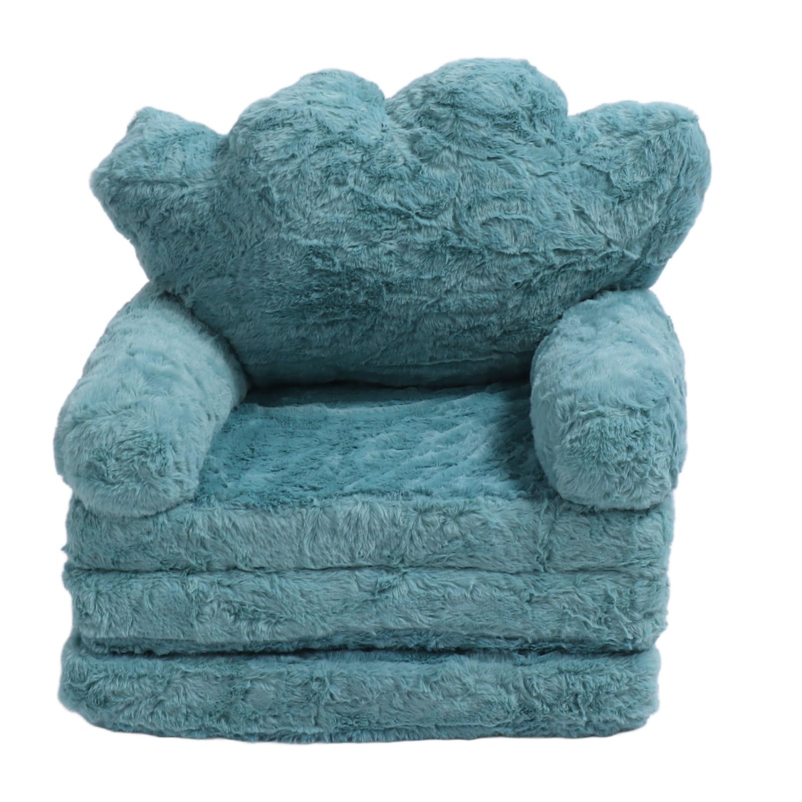 Mingzhe Krzesełko dla Dzieci Urocza Rozkładana Kanapa Zielona Miękka Tkanina Sofa PP Bawełna Lekka Składana z Wzorem w koronę do Czytania w Przedszkolu