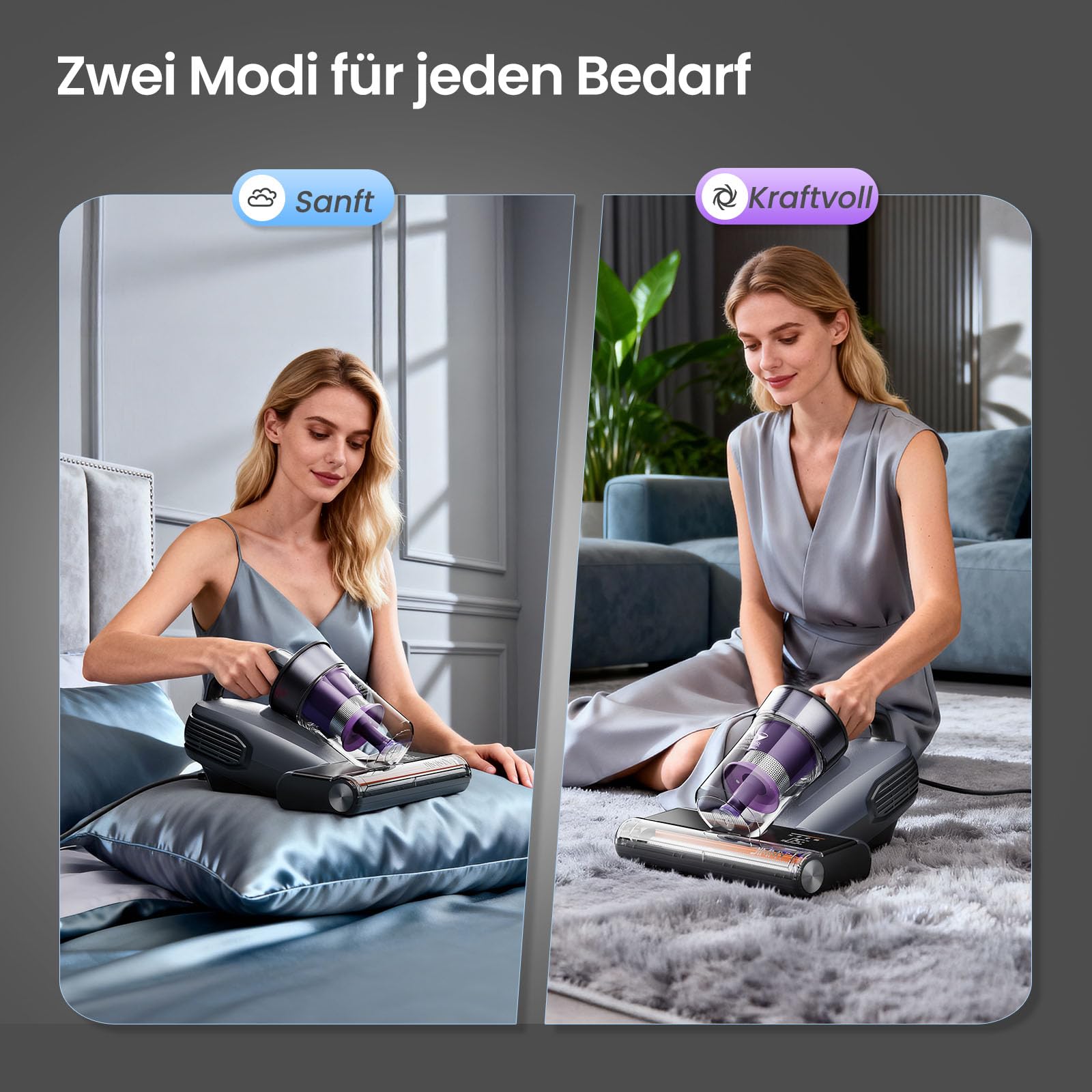 Jimmy BX8 Milbensauger für Matratzen mit UV-Licht & 65℃ Heißluft | Staubsensor, Negativ-Ionen-Funktion zur Luftreinigung, LED-Bildschirm, 15kPa Starke Milbenstaubsauger für Bett Sofas Teppich(Lila)