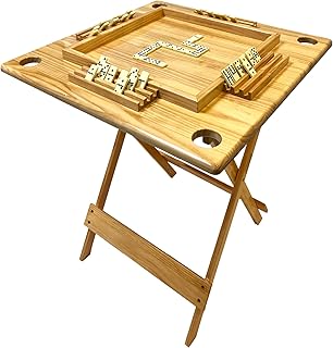 Wood Domino Tile Game Wood Folding and Portable Built-in Dominoes Holders Full Size Portable and Foldable Fits in Closet or Garage