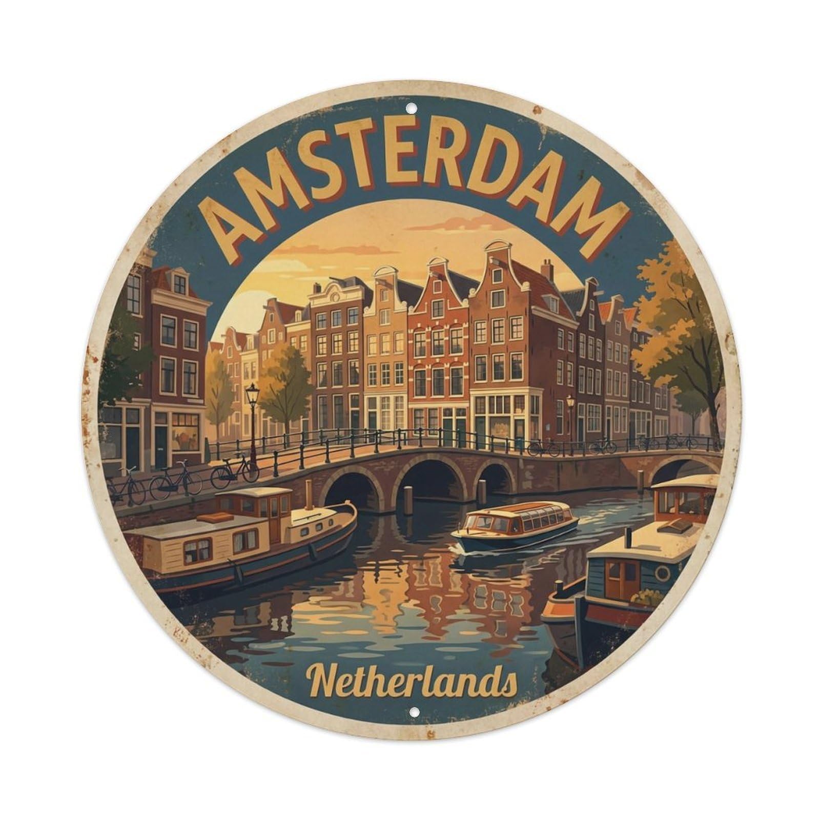Vintage Travel Amsterdam Netherlands Souvenir Metal Tin Sign