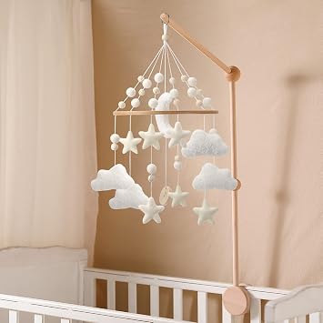 Cloud Mobile for Crib - A Handmade Gender Neutral Cloud Crib Mobile with Moon and Stars