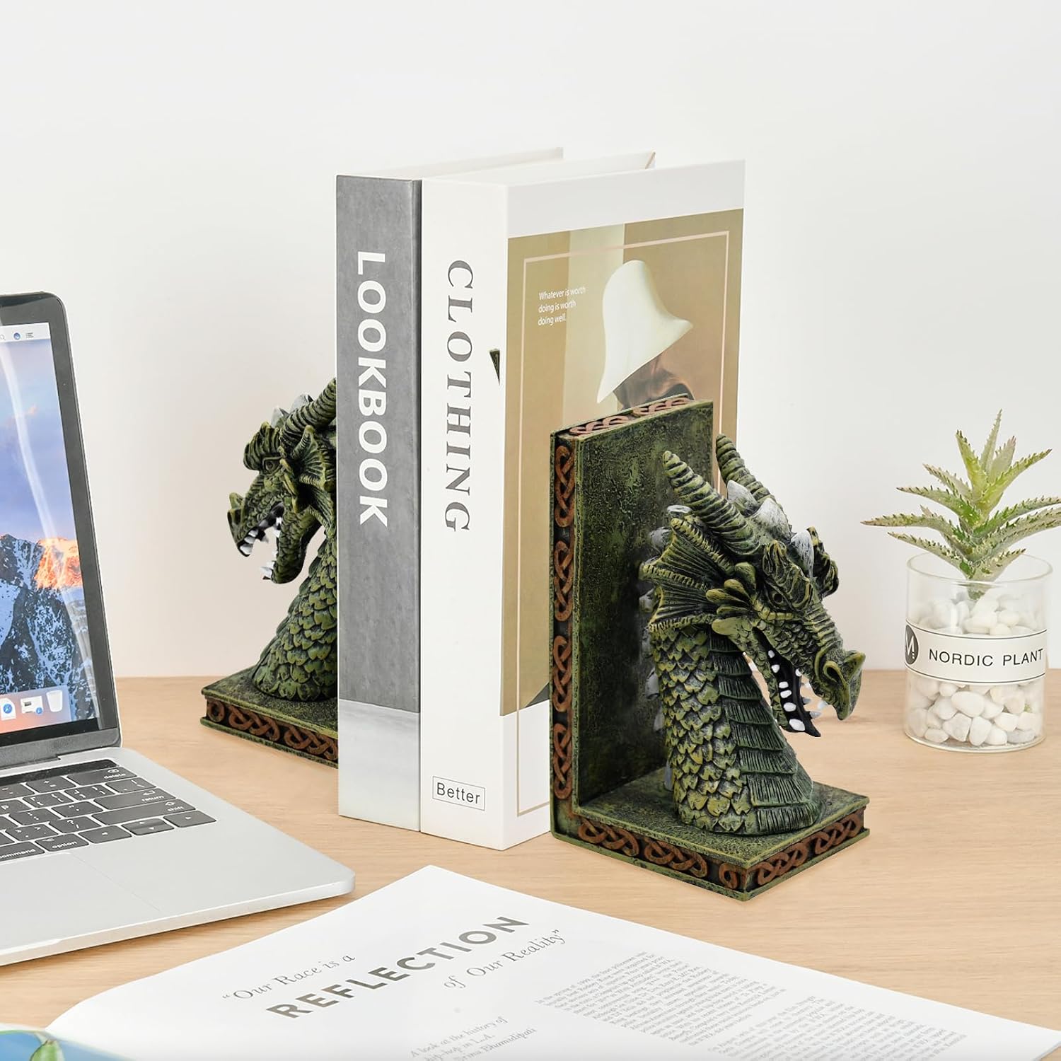 Dragon Bookends for Shelves Set of 2 - Heavy Book Ends Book Supports for Shelves, 4.15 "x 3.25 "x7 Unique Dragon Design Copper（10 Inch）