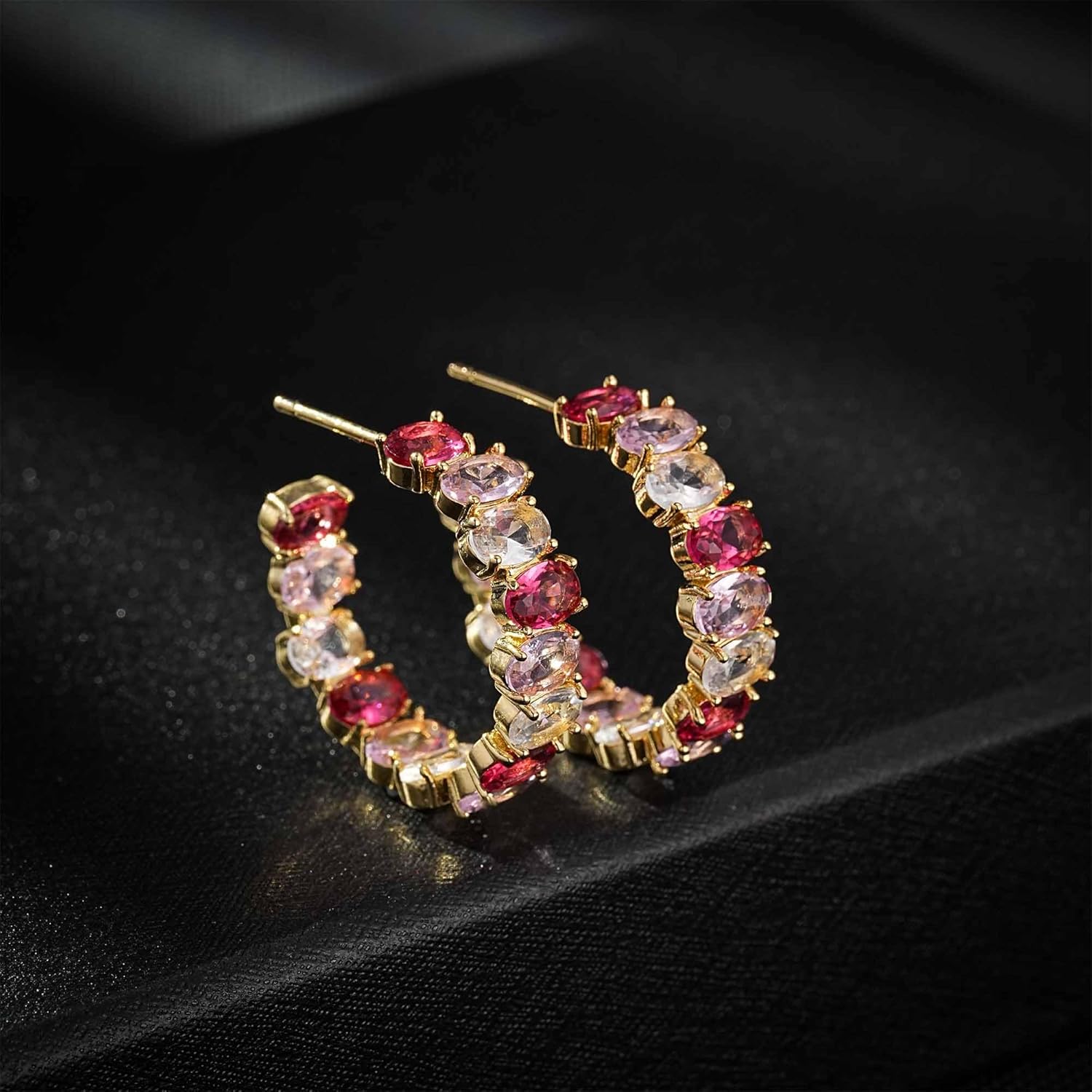 Dazzling Multicolor Austrian Crystal 14K Gold Plated Hoop Earrings for Women Fashion Hypoallergenic Jewelry Gift - Image 6