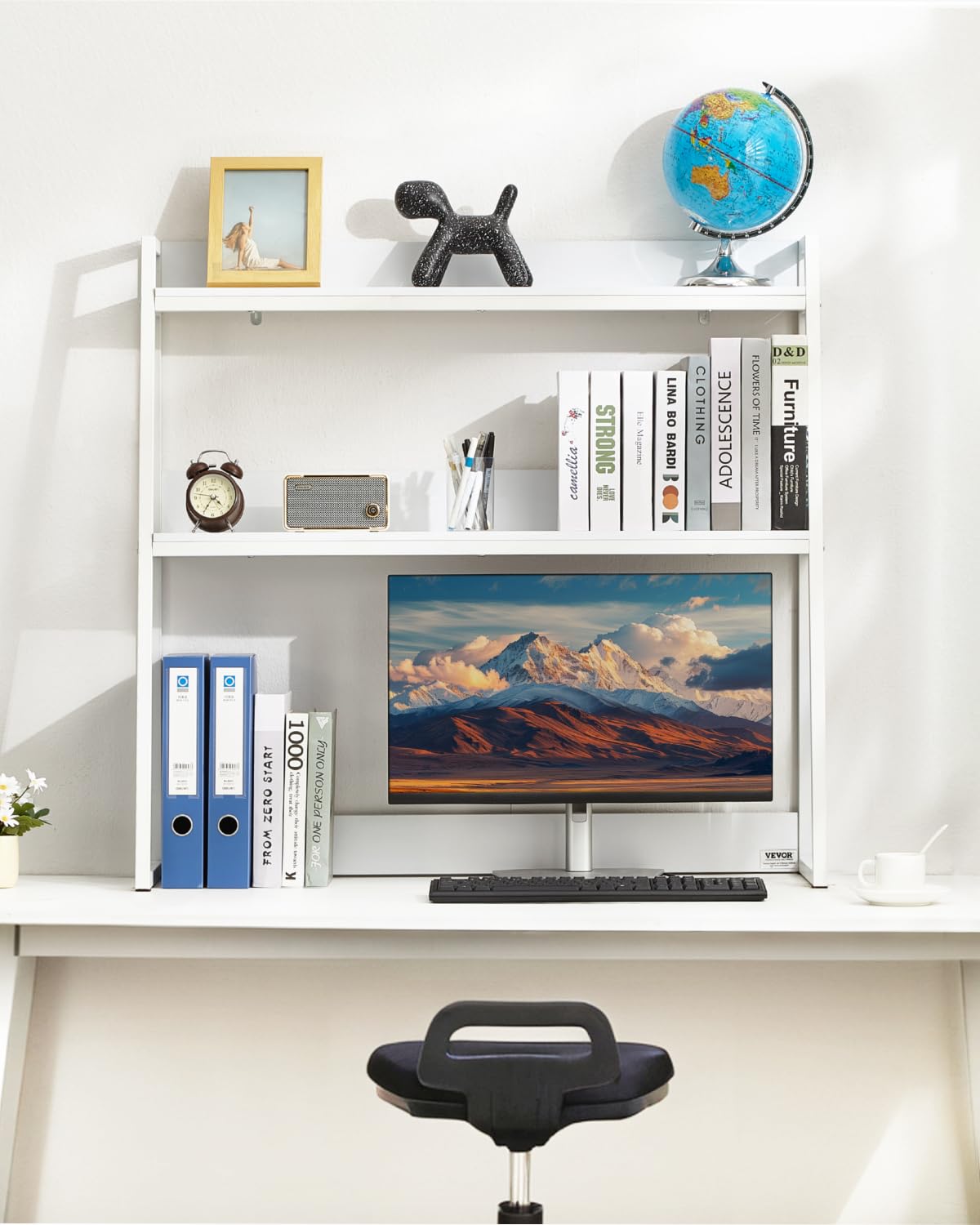 VEVOR Regał na książki na biurko, 2-poziomowy organizer do przechowywania, 95 x 32 x 89 cm, regał ekspozycyjny na biurko, regał na książki z antypoślizgowymi podkładkami, do biura, domu i akademika