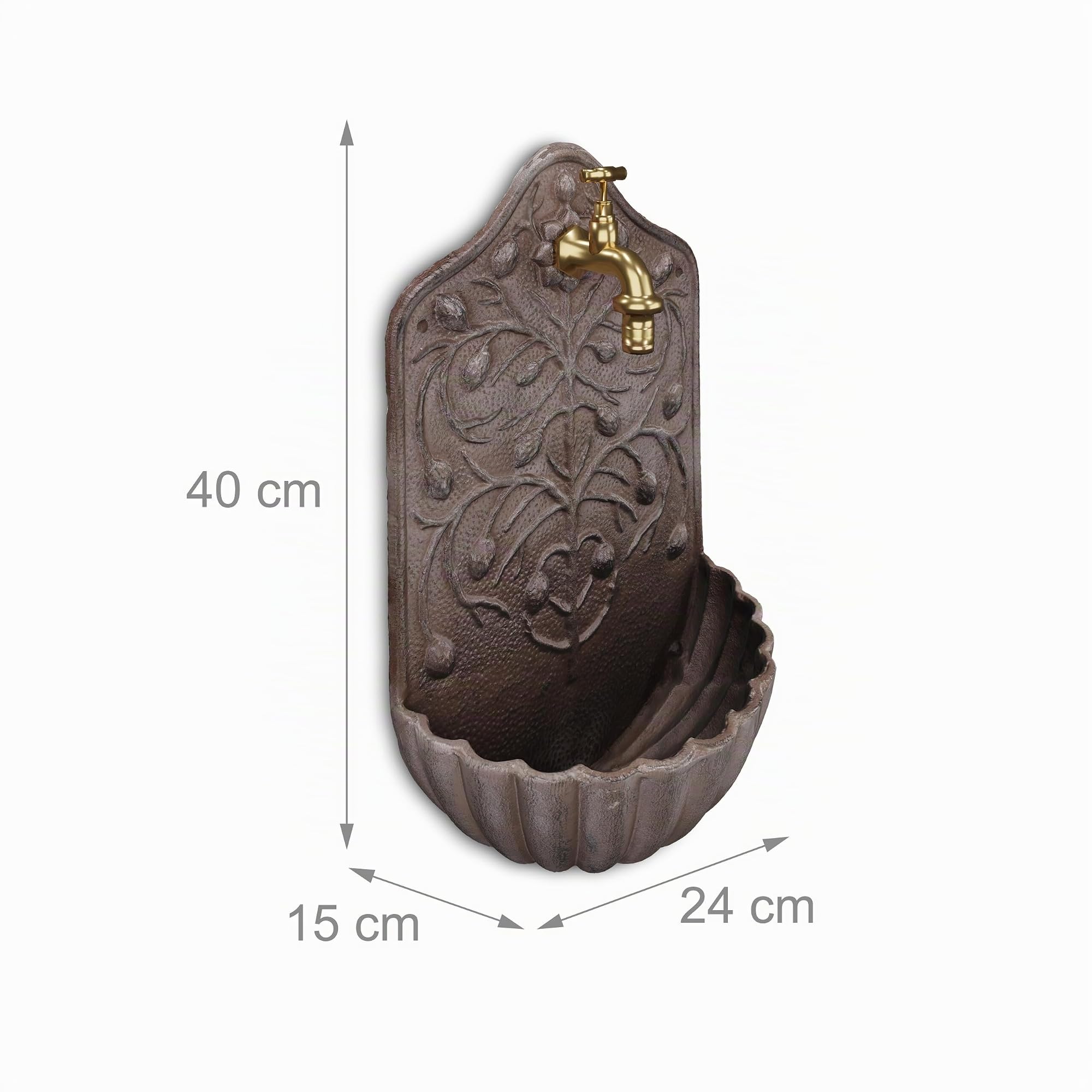 Relaxdays Fontaine extérieure de Jardin, Robinet, Fonte de Fer, Design Antique, H x L x P : 40 x 24 x 15 cm, Marron
