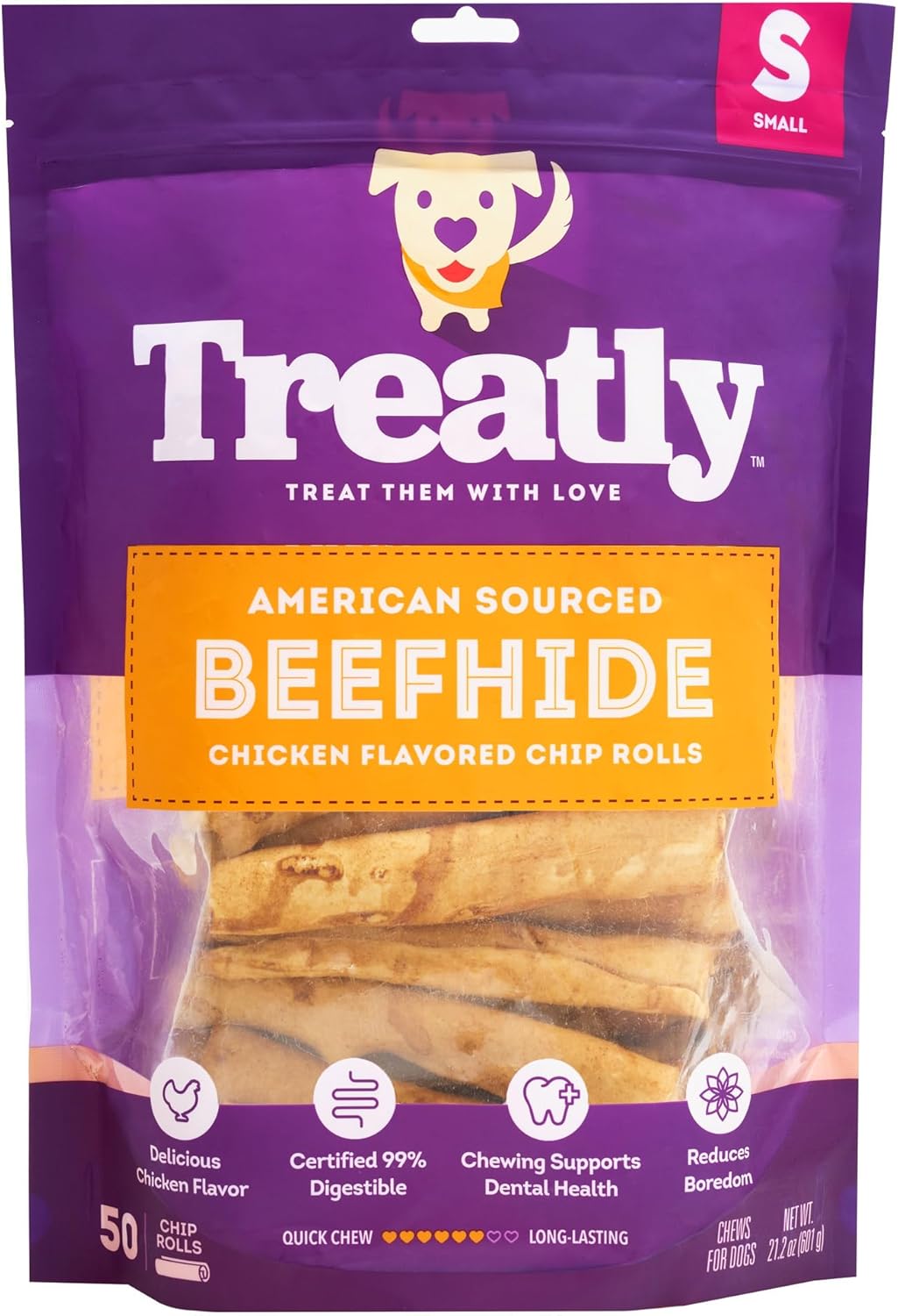 American Beefhide Chip Rolls 5-6" Dog Chew Treats - Chicken Flavor, 50 Count/1 Pack