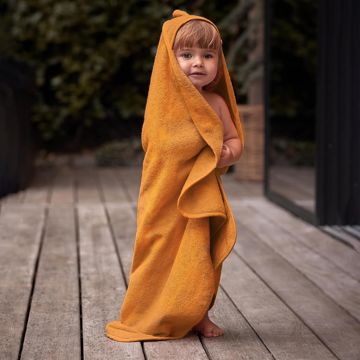 NOOVIA Baby Hooded Towel, Premium Cotton Bath Towel Toddlers 0-3 Years, Extra Large 35 x 35 in, Animal Hood with 3D Face and Ears (Orange Lion)