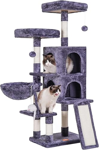 Heybly Torre para gatos de interior, muebles para gatos de varios niveles con tabla de rascar, gris ahumado HCT012G