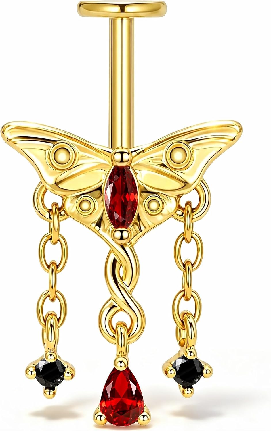 OUFER Halloween Vertical Helix Jewelry-16G Gold Butterfly Red CZ Pendant Hidden Helix Jewelry