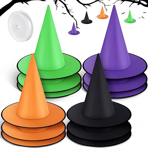 12 piezas de sombrero de bruja de Halloween, accesorio para disfraz de bruja con decoración de sombreros de bruja con cuerda colgante de 49 pies
