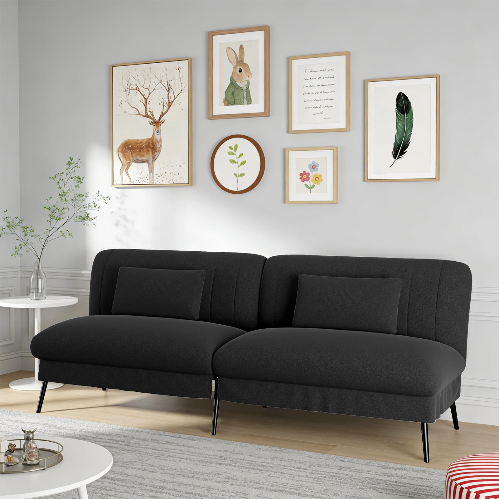COMHOMA Sofa Bed Fabric 2 Seater Click Clack Sofa Bed 5-Gear Back Angle Adjustable Futon Sofa Recliner Lounge for Living Room Bedroom