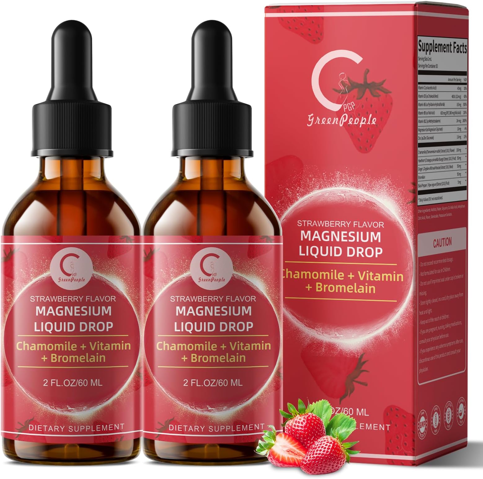 Magnesium Glycinate Liquid Drops for Stress Relief and Digestive Comfort | Magnesium Glycinate Liquid, Fast Absorption, Non-GMO, Vegan Formula, Sugar Free, Strawberry Flavor, 4 Fl OZ