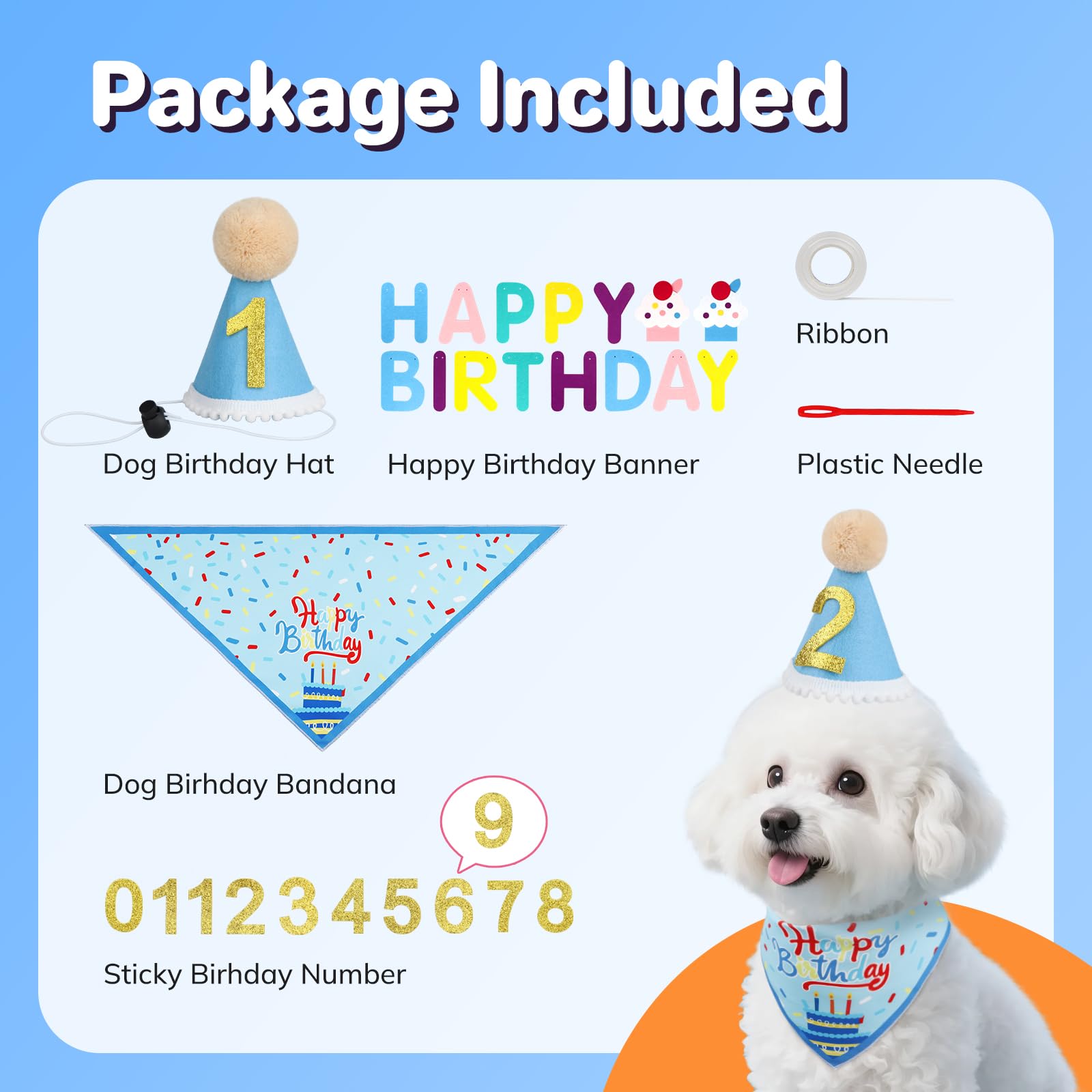 Supet Dog Birthday Decorations for Small & Large Dogs, Dog Boy Girl Birthday Kit with Party Hat | Happy Birthday Banner & Bandana, 1st Birthday Party Set, Pet Birthday Party Supplies (Blue, S) - 3
