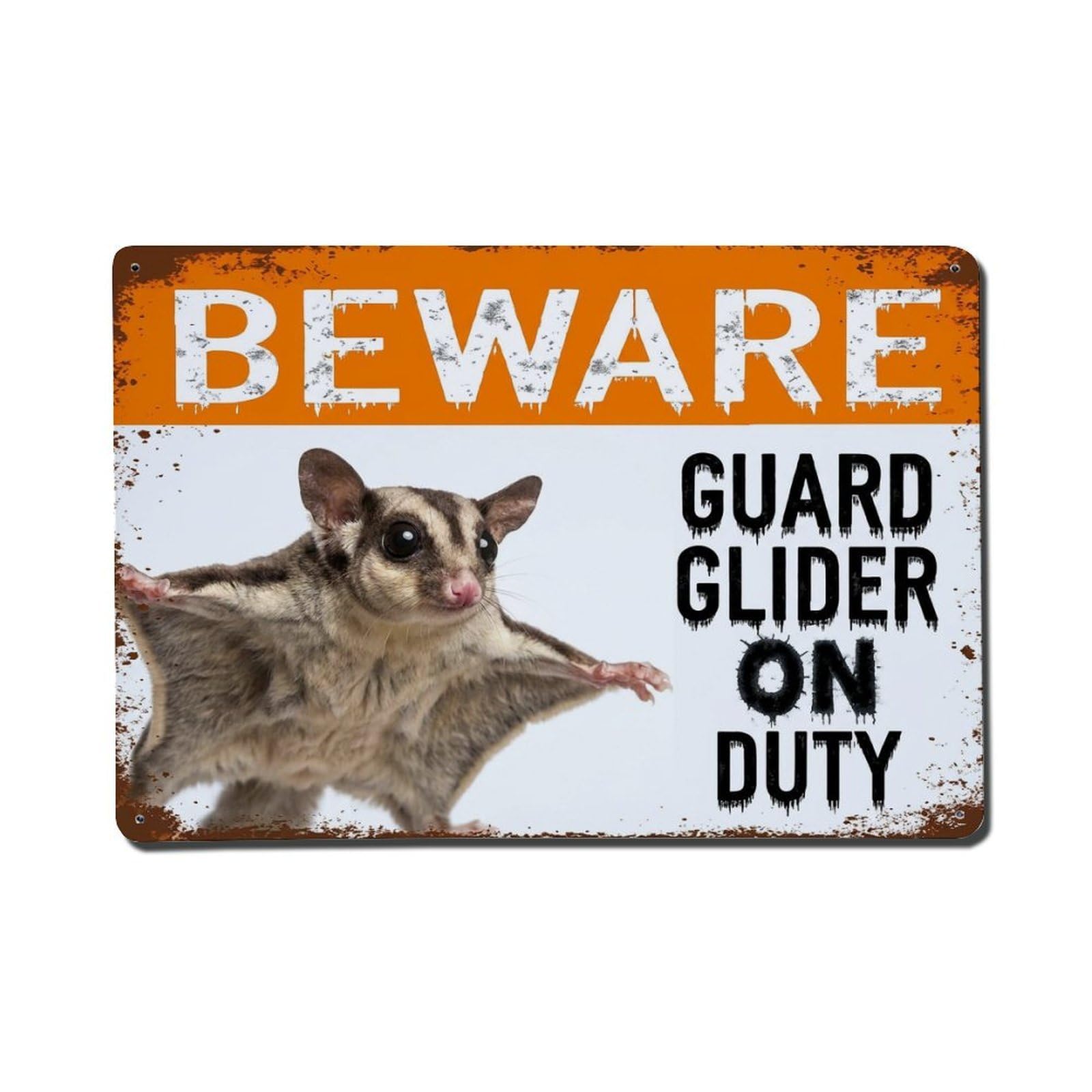 Vintage Funny Sugar Glider Guard Beware of Pet Deck Metal Tin Sign