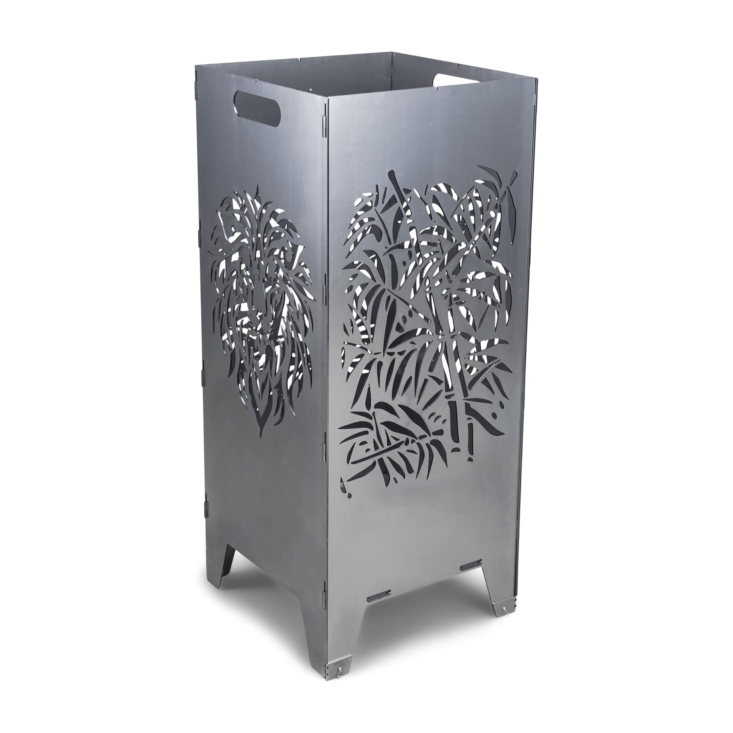 Grillrost.com Das Original Steckbare Feuertonne Löwe aus Stahl mit Edelstahlfüßen - Neugedachte Feuersäule inkl. Auflage-Adaptern für Feuerplatten