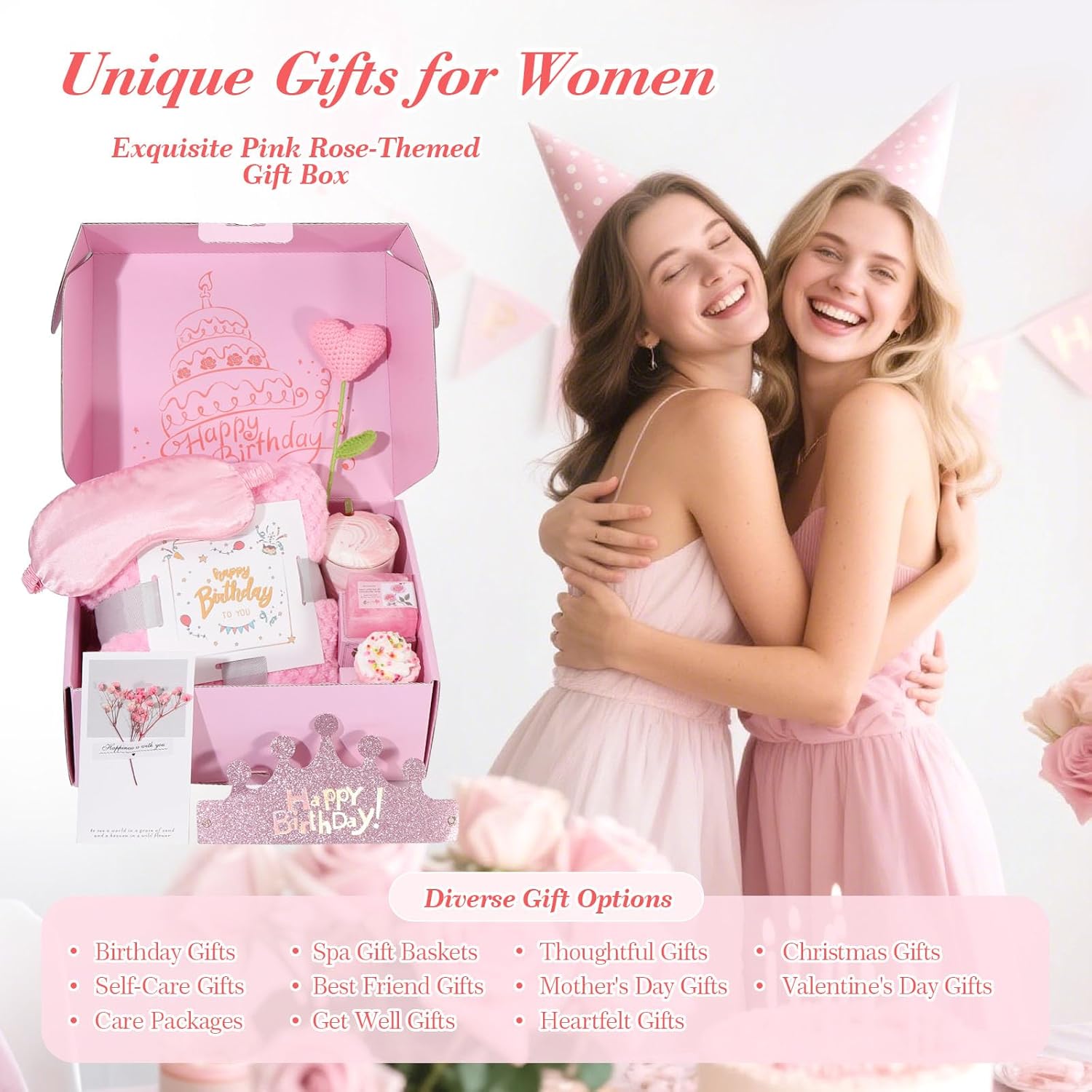 Birthday Gifts for Women Happy Birthday Gift Basket Unique Pink Birthday Gift Box for Women Relaxing Spa Self Care Gifts with Blanket for Mom Her Wife Grandma Girlfriend Coworker - Image 6